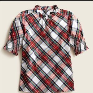 J.Crew Snowy Stewart Tartan Smocked Top
